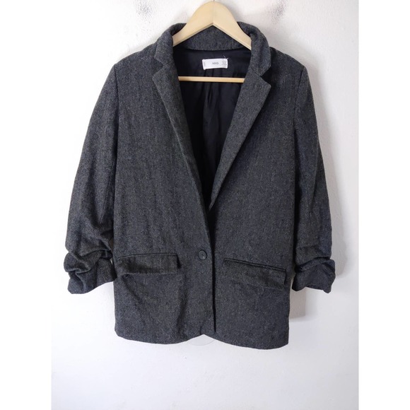 Mango Jackets & Blazers - MANGO MNG Gray 3/4 Sleeve Wool Blend Tweed Notched Lapel Long Blazer Size 8